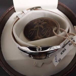 White Leather Strap Watch with Silver Accents